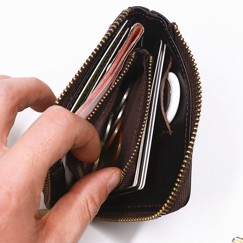 Thumbnail: Genuine Leather Wallet For Men Original Cowhide Vintage Short Zipper Men's Purse