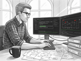 IT analyst running vulnerability scan in office