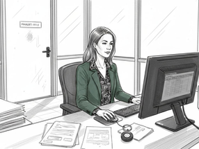 IT manager reviews cybersecurity audit in office