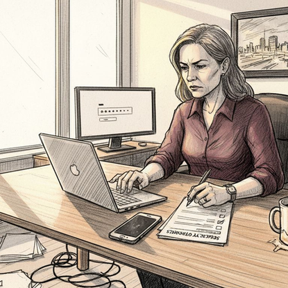 IT manager updating security controls in SME office