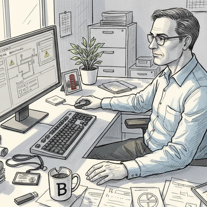 Small business owner at cybersecurity workstation