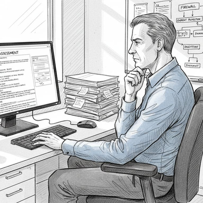 Security manager reviewing vulnerability scan report