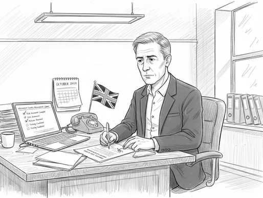 Business owner reviews ISO 27001 compliance paperwork