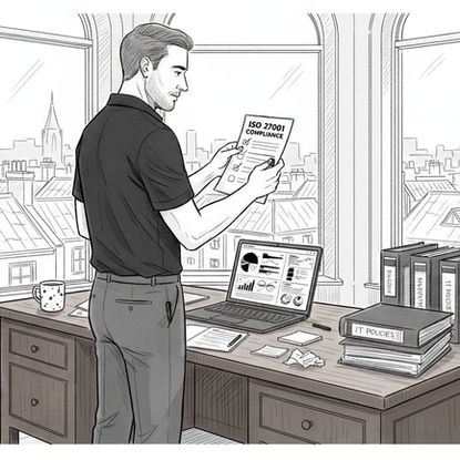 IT manager checks ISO 27001 compliance documents