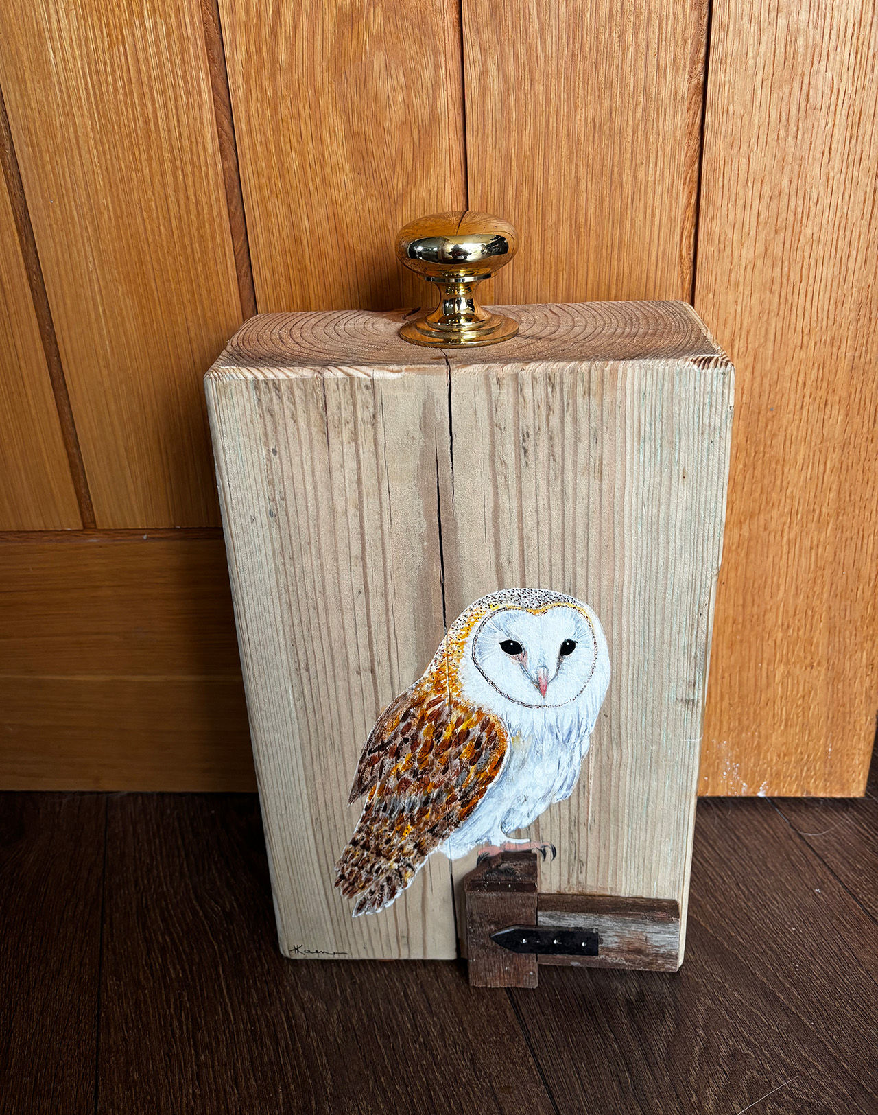 Barn Owl on Post Doorstop