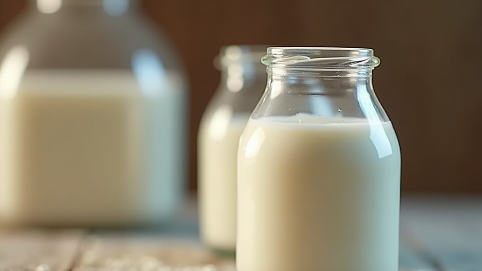 Close-up view of a bottle filled with lamb milk replacer