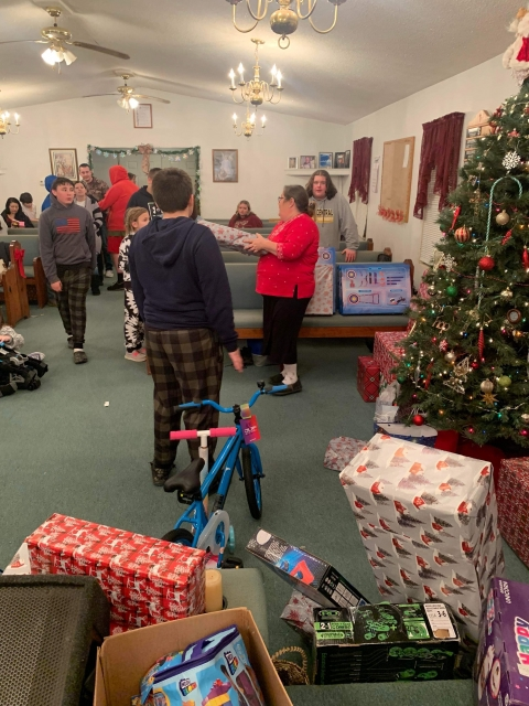 Opening Christmas Gifts at Church