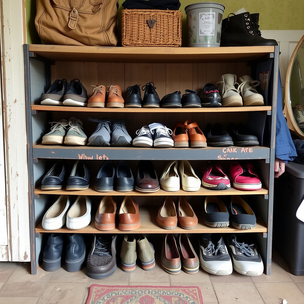 Closet shoe storage shelves with organized footwear showcasing smart closet organization and space saving storage ideas.