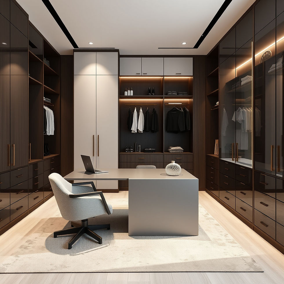 Custom home office with built-in cabinets and storage designed to boost productivity and reduce clutter