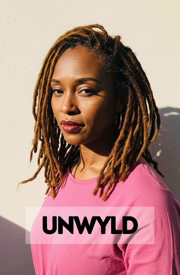 A collage showcasing elegant updos on women with honey brown locs.