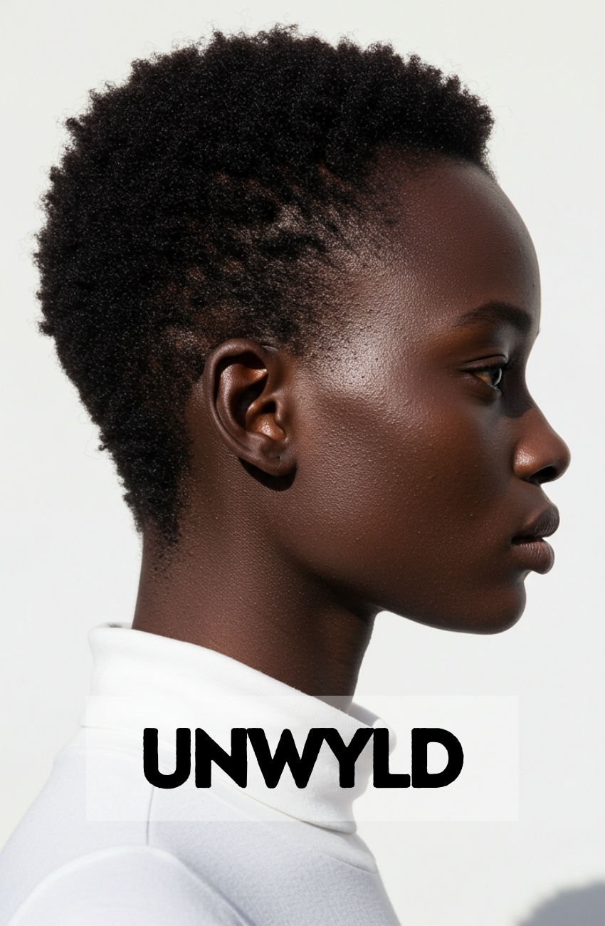A woman looking chic and confident with a low-maintenance tapered cut on her natural hair.