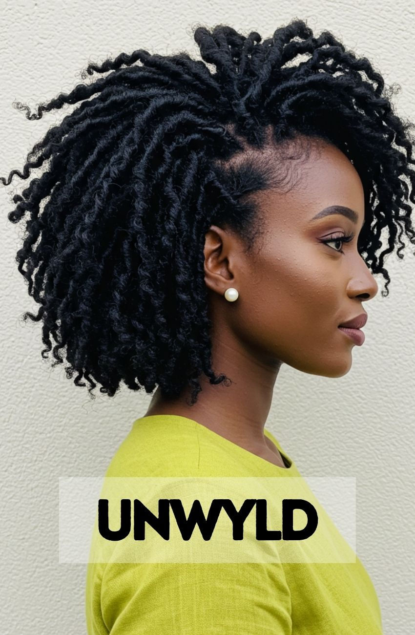 A woman with trendy and textured butterfly locs, showcasing the unique loops and bumps of the style.