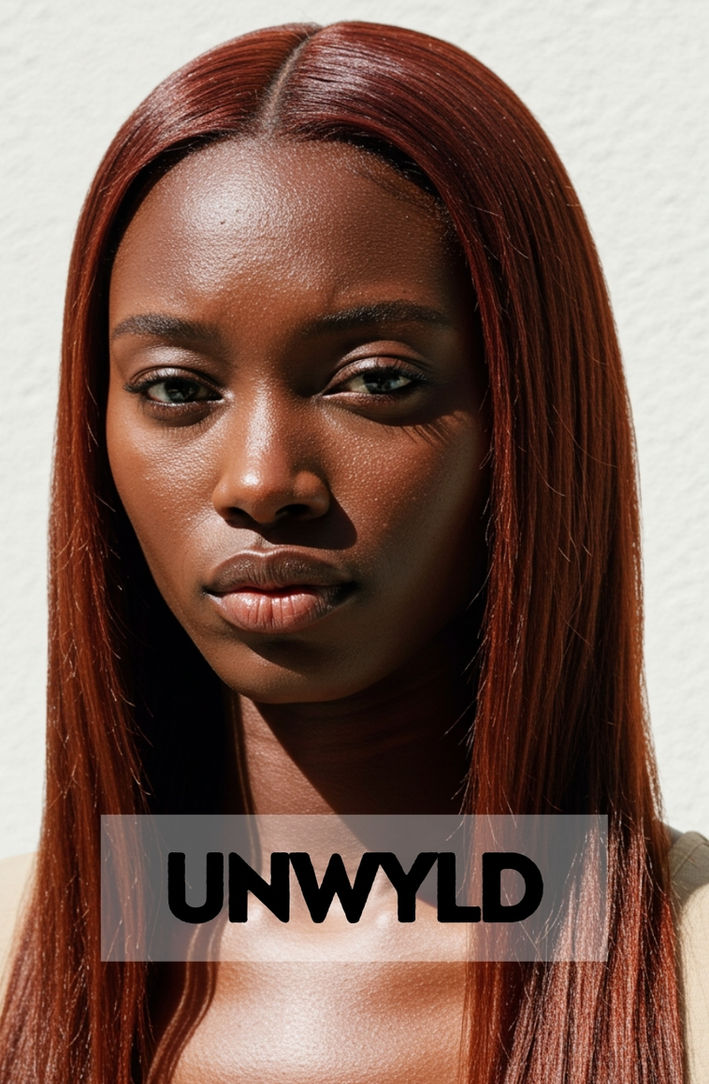 A glamorous Black woman with long, bone-straight burgundy hair styled in a flawless "buss down" middle part.
