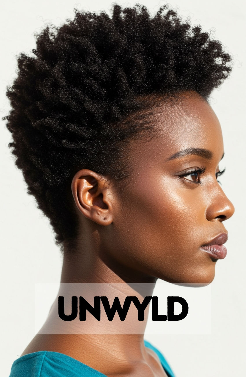 A profile shot of a Black woman with a sharp, classic tapered cut, highlighting the clean, blended lines on the sides and back.