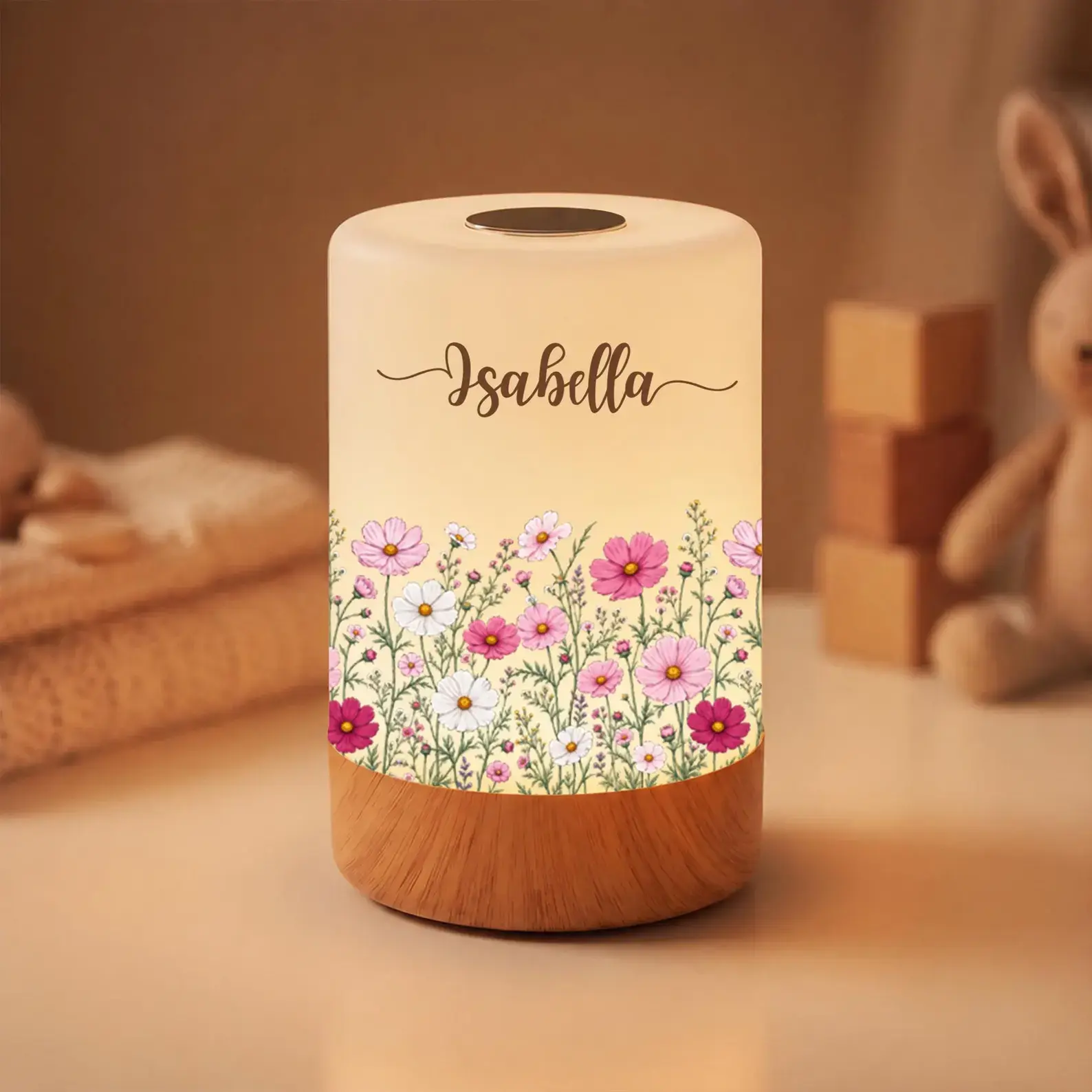 Personalized Floral Night Light, Decorative Bedroom Lamp, Thoughtful Gift
