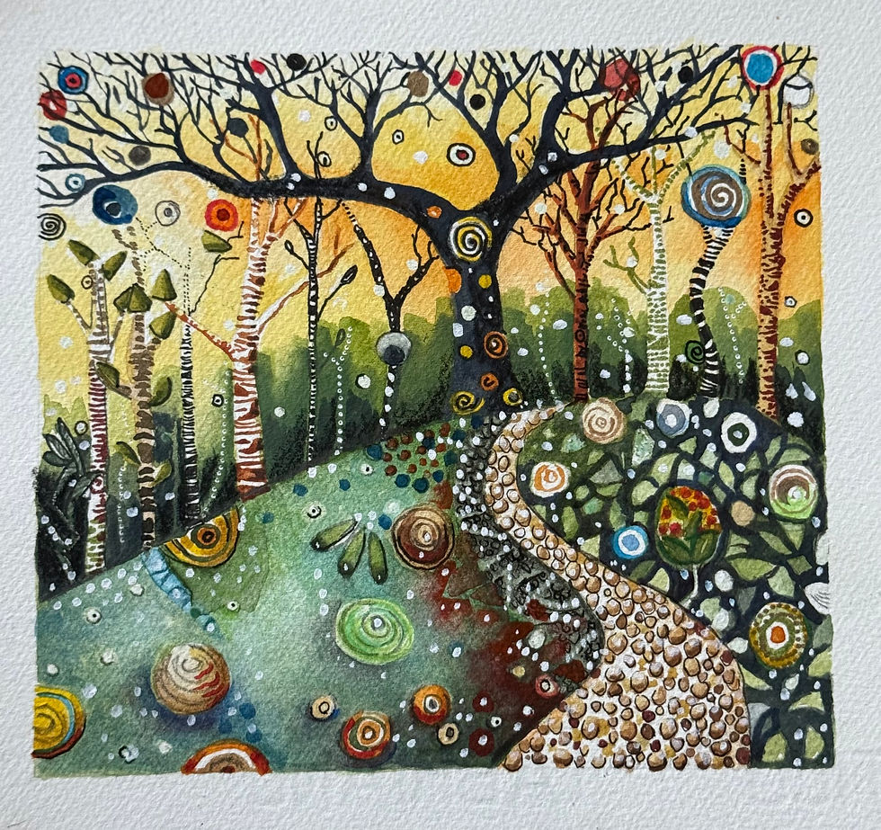 Eye-level view of a Watercolour Klimt painting in progress