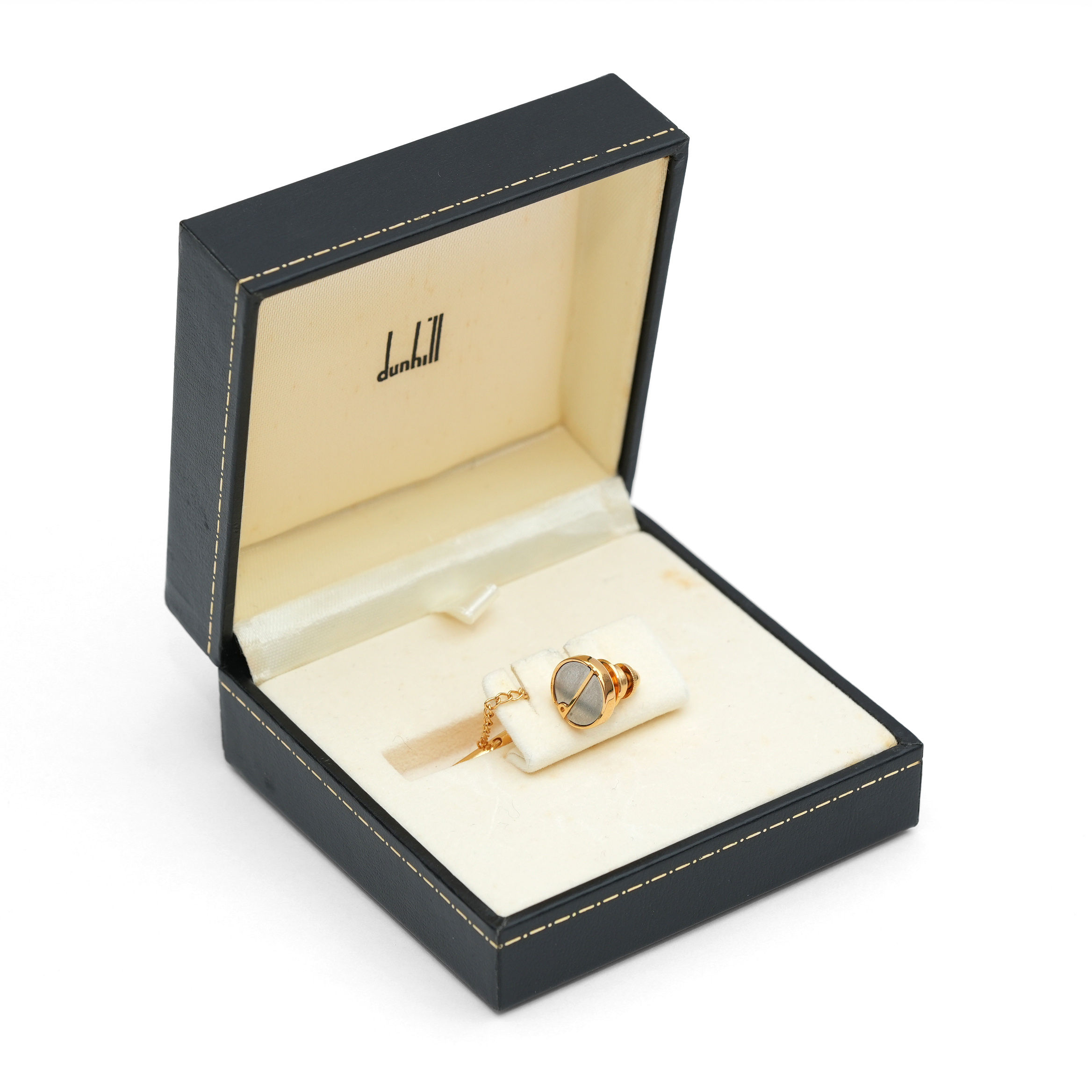 Vintage Dunhill Two-Tone Screw Motif Tie Tac Pin with Original Presentation Box