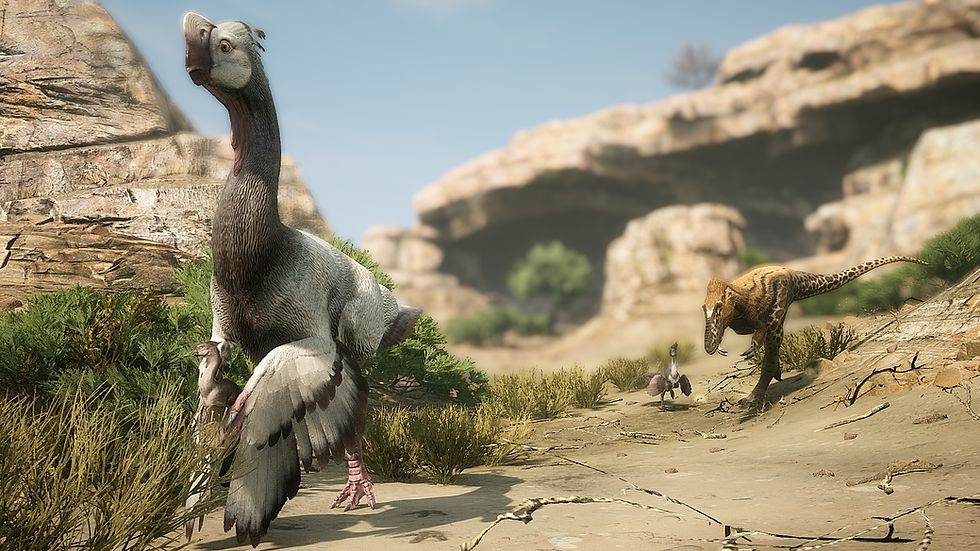 Citipati running from Alioramus