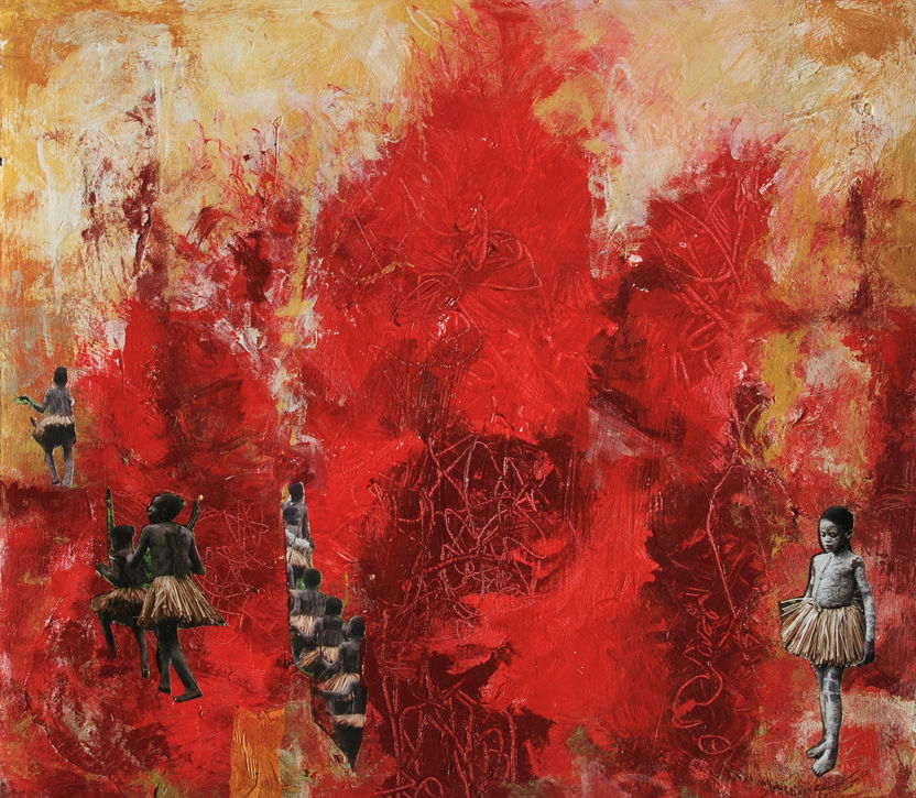 Walking Through Fire (Mixed media on paper, 15” x 12”)