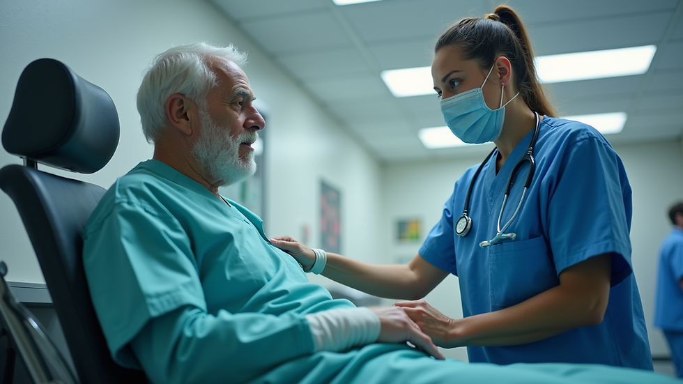 Eye-level view of a healthcare professional engaging with a patient