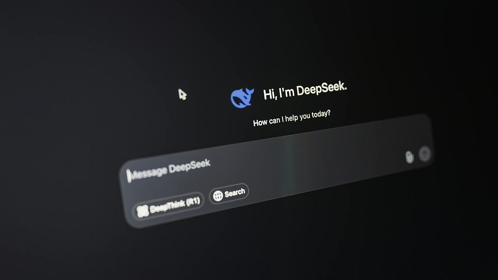 Close-up of DeepSeek AI interface on a dark screen highlighting chat functionality.