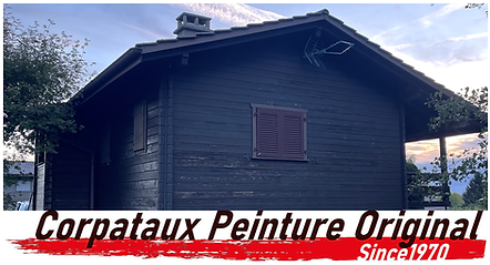 Chalet en bois très foncé et usé prêt à être poncé à blanc.