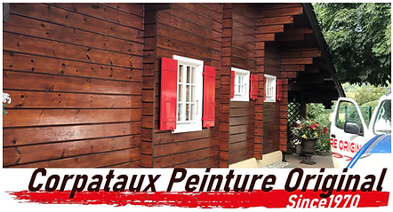 Ponçage et lasure d'un chalet inclus ses volets en couvrant.