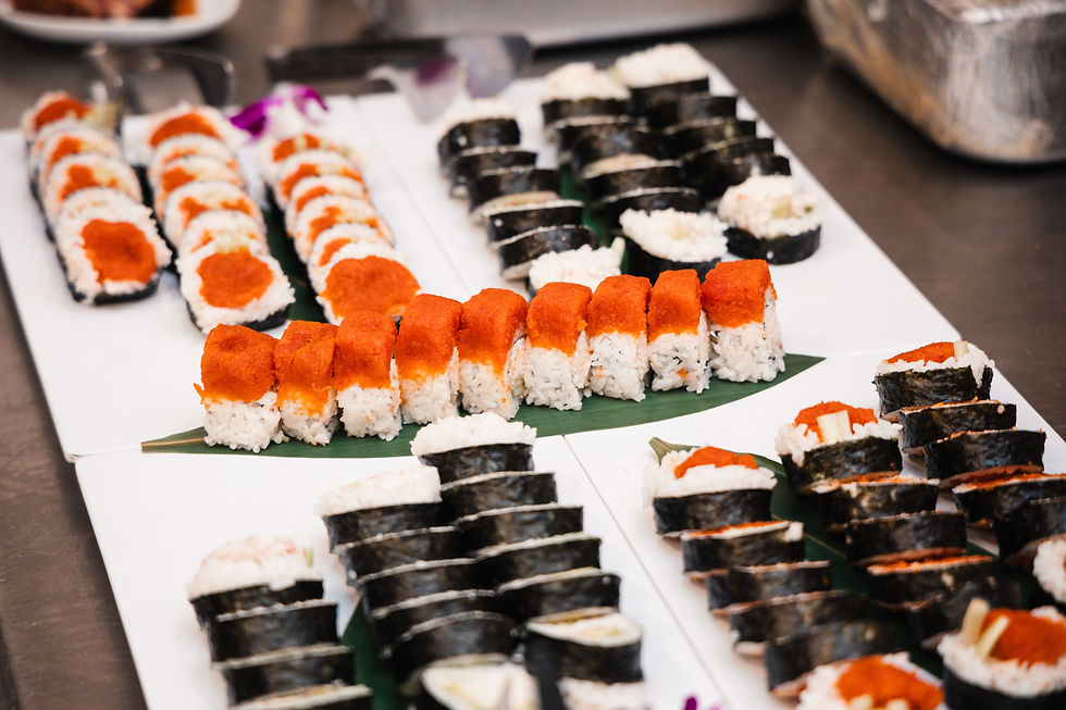 sushi platter on display at wayne enterprises chicago grand opening
