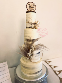 4 Tiered Rustic naked with pampas wreath and wedding topper