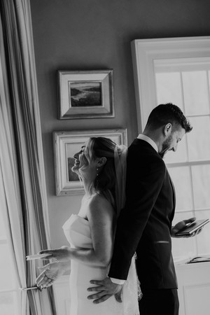 couple laughing during private vows