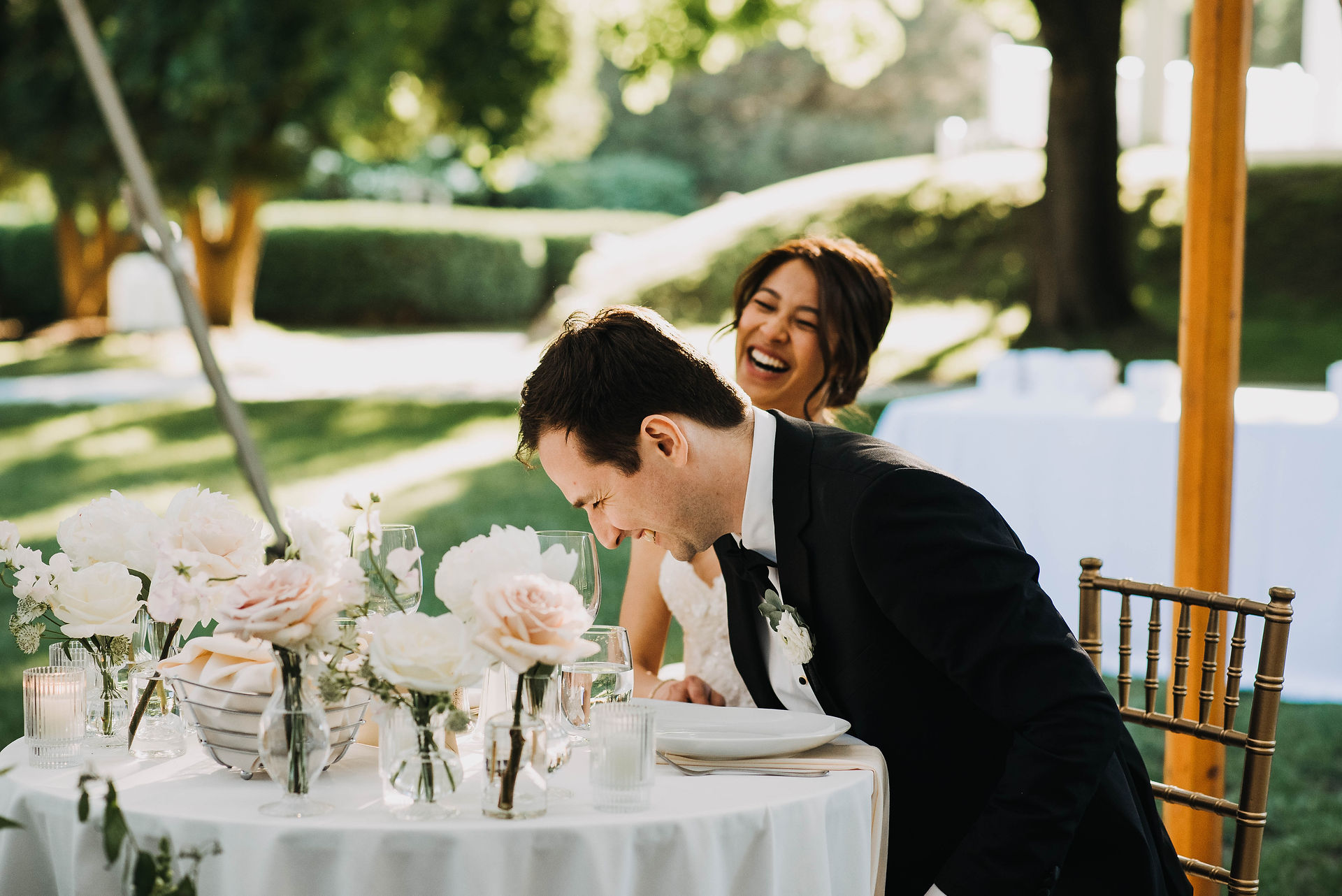 couple laughing during speeches at Floriana