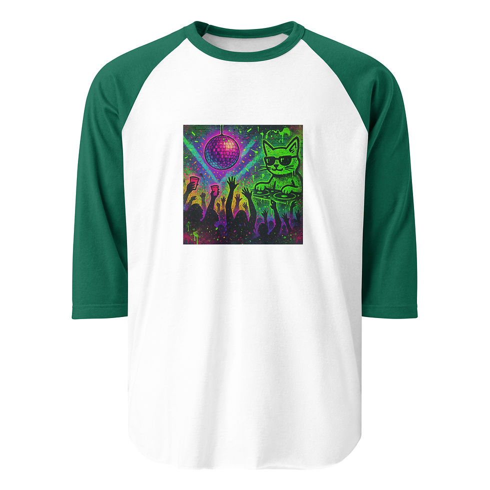 Thumbnail: Disco Kitty 2 3/4 sleeve raglan shirt