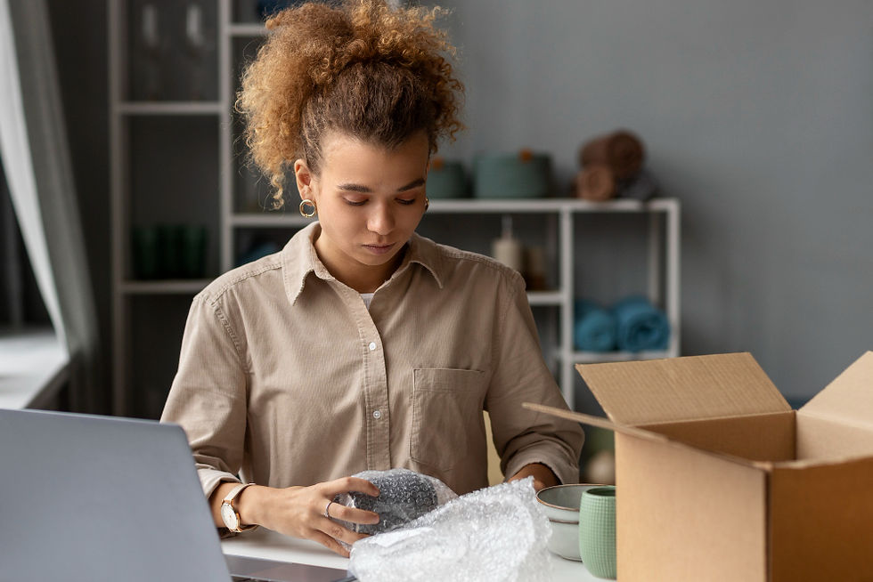 Young woman organizing shop