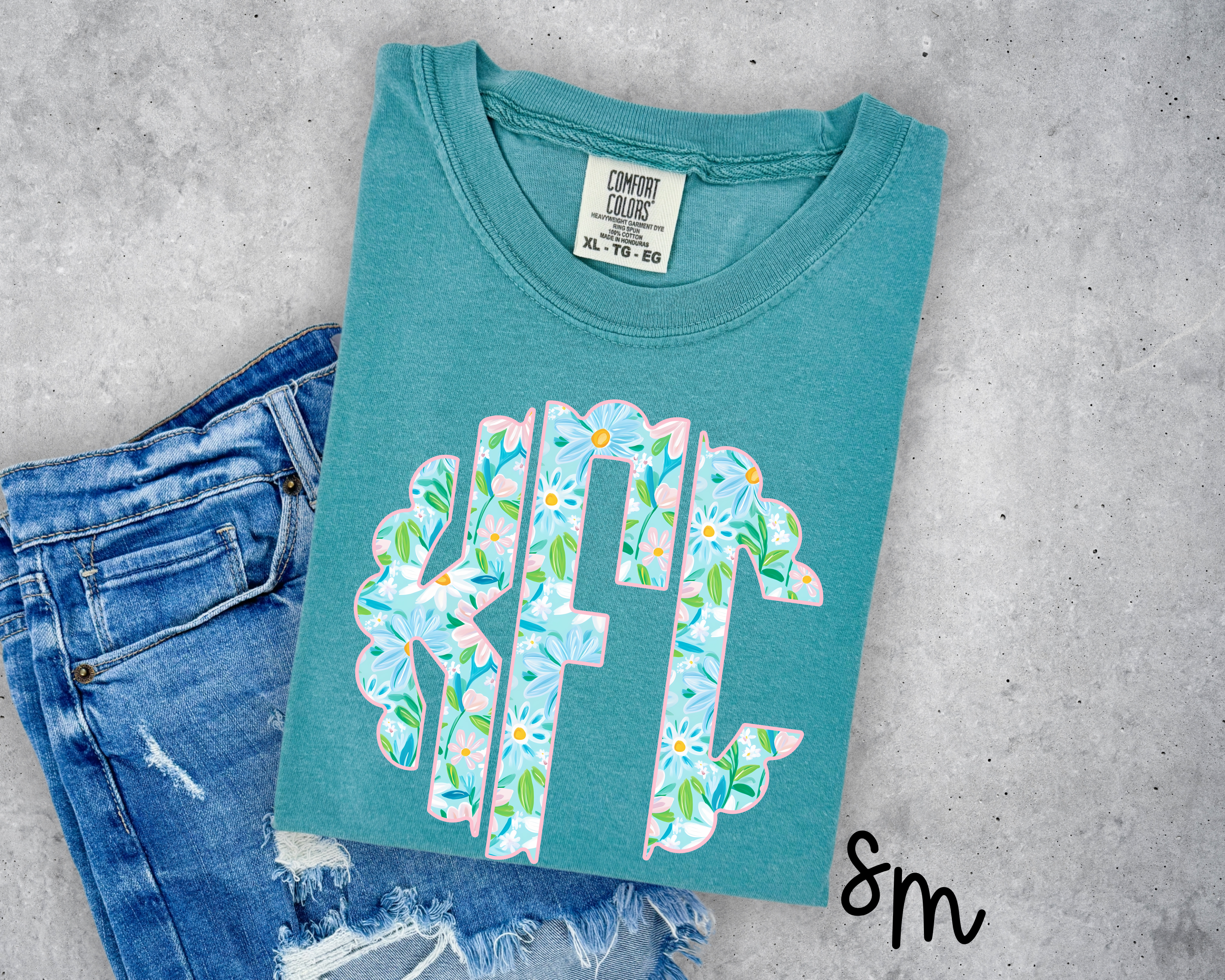 Floral Blue Background Monogram or Name