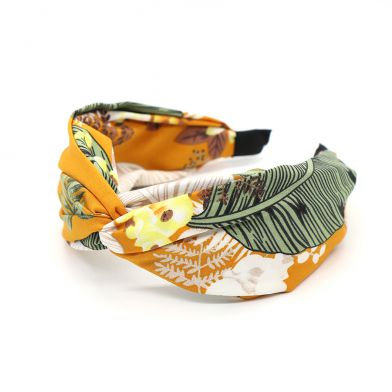 Mustard fabric headband with botanical print