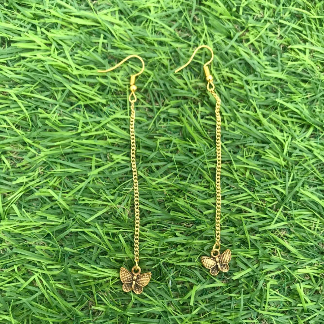 golden long butterfly earrings