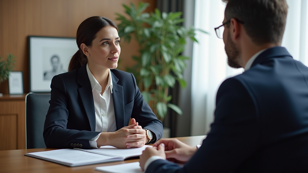 Close-up view of a personal injury lawyer discussing a case with a client