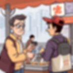 Expat mistake in Hong Kong: ignoring cash and Octopus card, illustrated by an expat unable to pay at a street stall with a credit card, while cash and Octopus card are shown as preferred payment options.