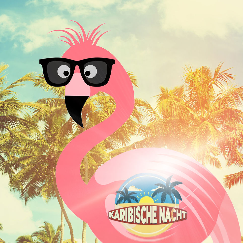 Der ausgeflippter Flamingo freut sich schon auf die Karibische Nacht!