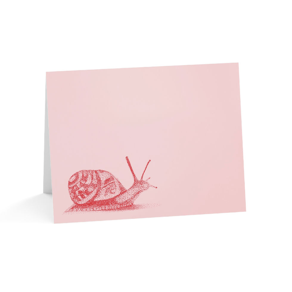 Thumbnail: Notecards, Pink + Red Snail in Pointillist Dot Style - "Slow Your Roll" 