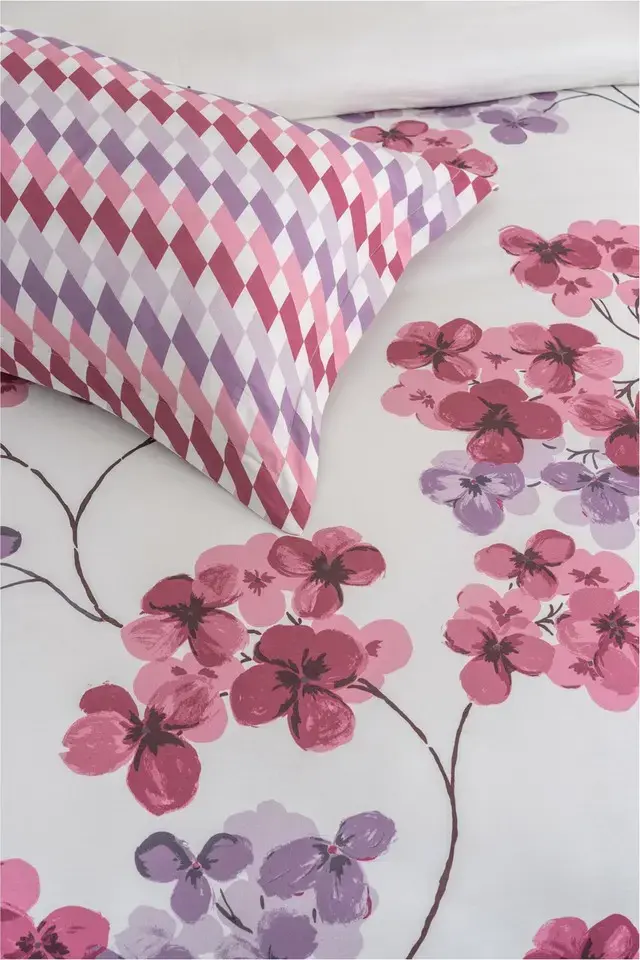 Thumbnail: DDecor Optima Collection Jardin Magenta Bed Sheet with Pillow Cover