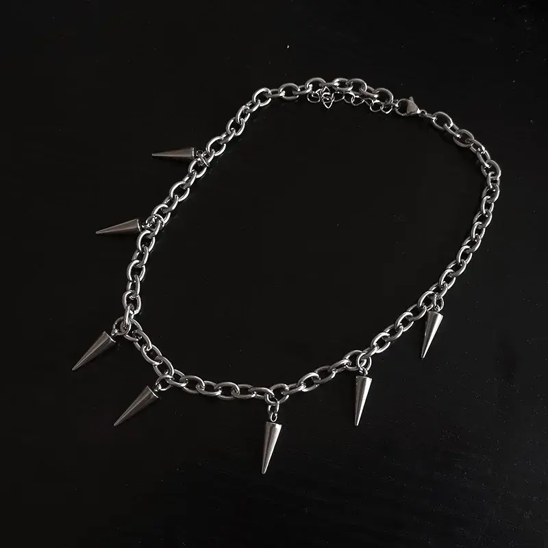 Thumbnail: Stainless Steel Chains Rivet Choker Necklace