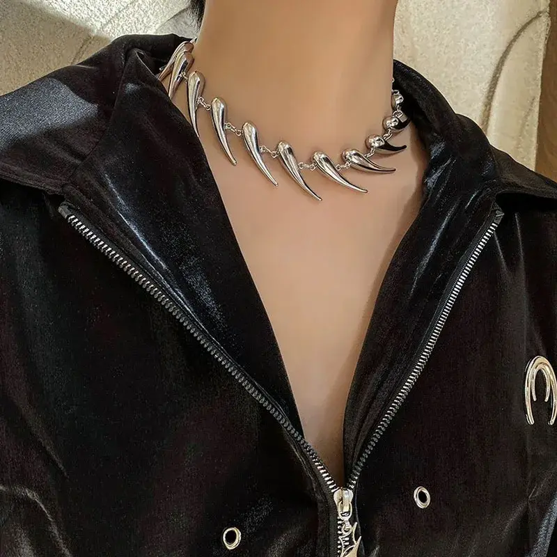 Thumbnail: Stainless Steel Chains Rivet Choker Necklace