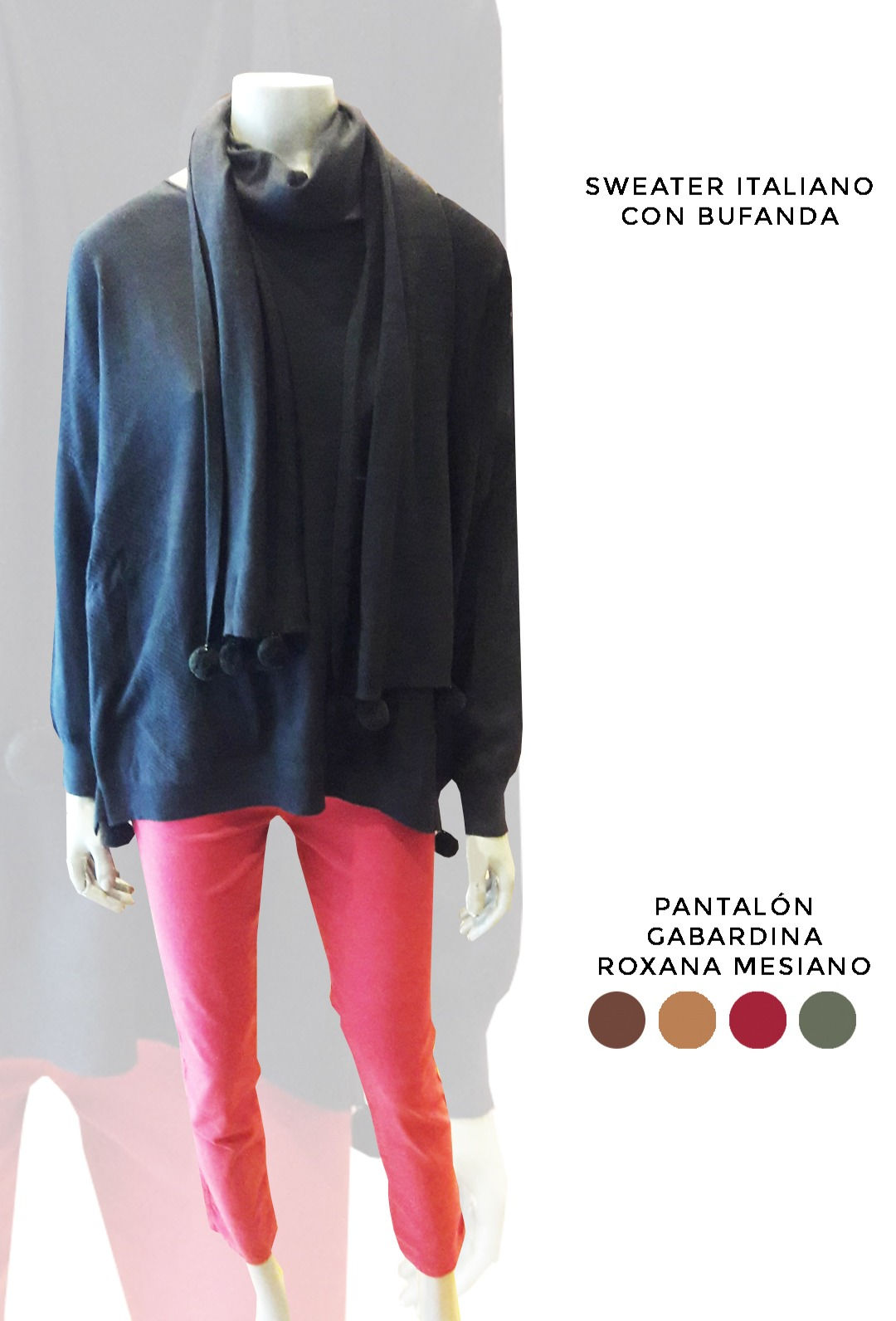 Sweater Italiano con Bufanda / Pantalón Gabardina