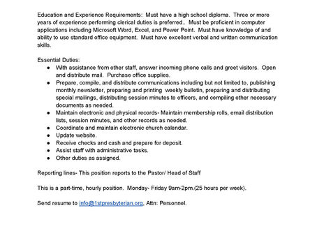 Administrative Assistant/Secretary position available