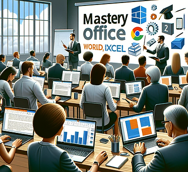 DALL·E 2023-12-27 13.08.55 - An image illustrating the mastery of Office tools (Word, Exce