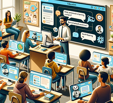 DALL·E 2023-12-27 16.40.57 - An image illustrating the integration of ChatGPT in education