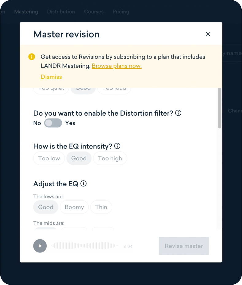 Mastering revisions screen A