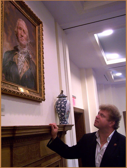 Igor Babailov's Portrait of George Washington at Mount Vernon Museum, displayed in the place of Rembrandt Peale's portrait of Washington, which was sent out to take part in the traveling exhibition