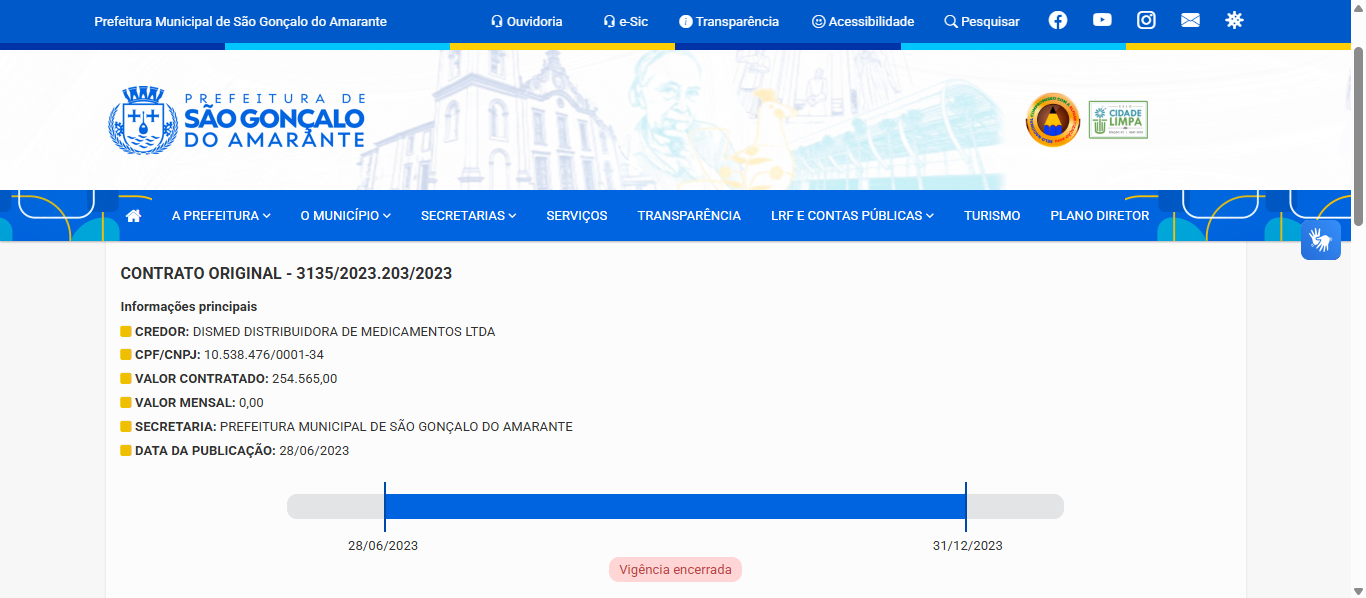 Em junho de 2023 o município estava sob o comando do prefeito Eraldo Daniel de Paiva (PT), ele era vice-prefeito que assumiu o cargo após a morte do prefeito Paulo Emídio em maio de 2022. FOTO: PRINT/ PORTAL PREFEITURA SGA RN